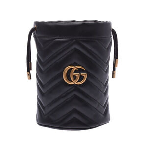 GUCCI GG Marmont Baguette Bag Black Leather Shoulder